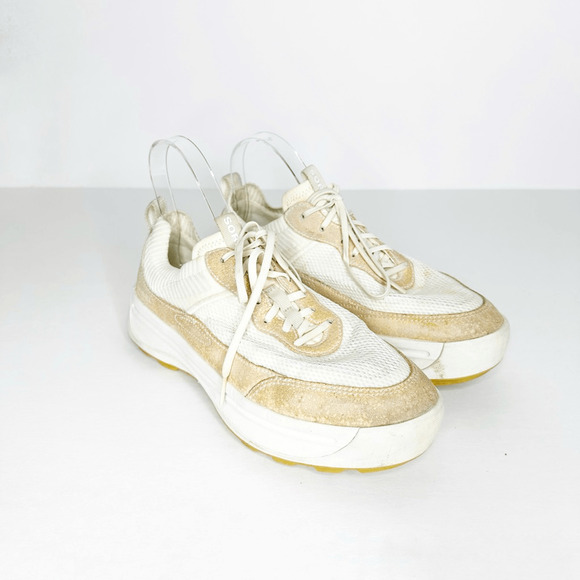 Sorel Ona 503 Knit Low Sneaker Cream Tan suede mesh lace up womens 9.5 - Picture 1 of 8